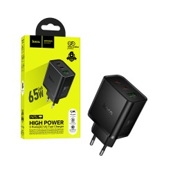 Hoco Adapter N75 Grande 3 Ports 1 USB+2 Type-C PD 65W Gan Black